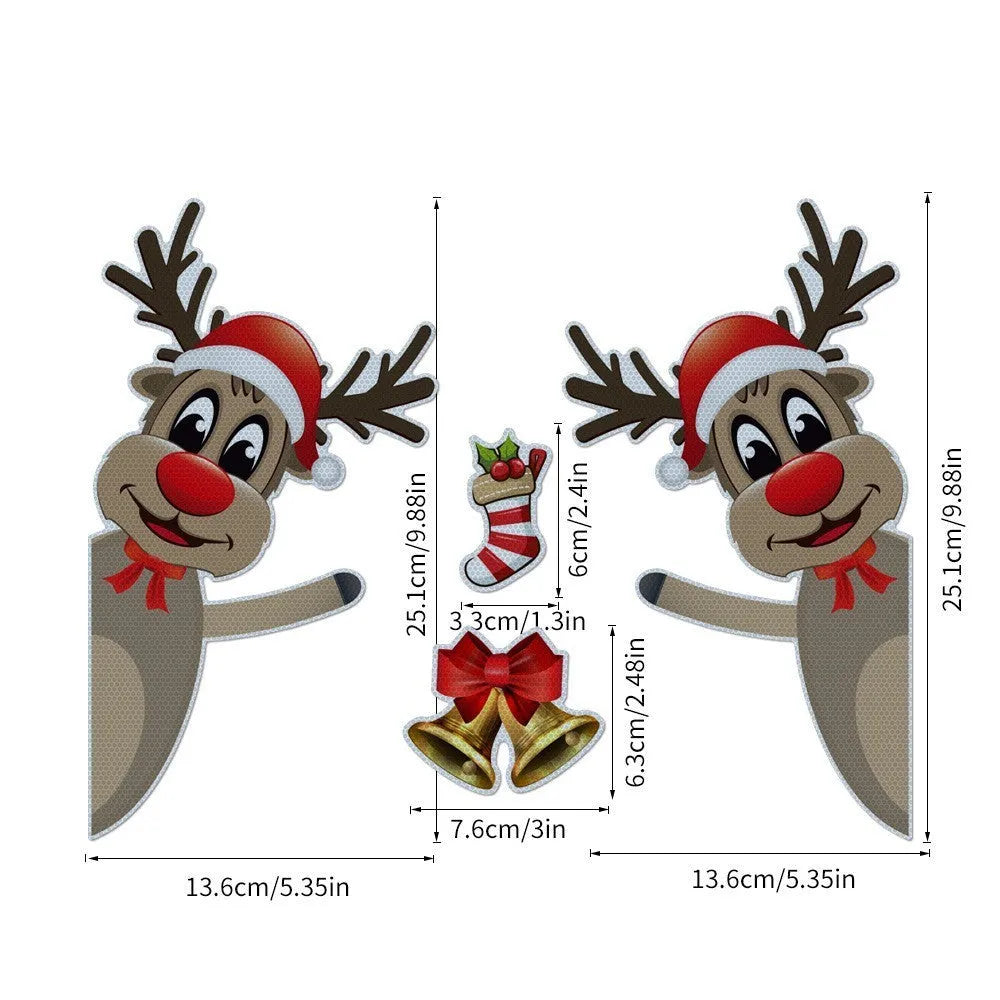 Cartoon Christmas elk bell design on a reflective magnetic luminous car bumper sticker.