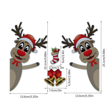 Cartoon Christmas elk bell design on a reflective magnetic luminous car bumper sticker.