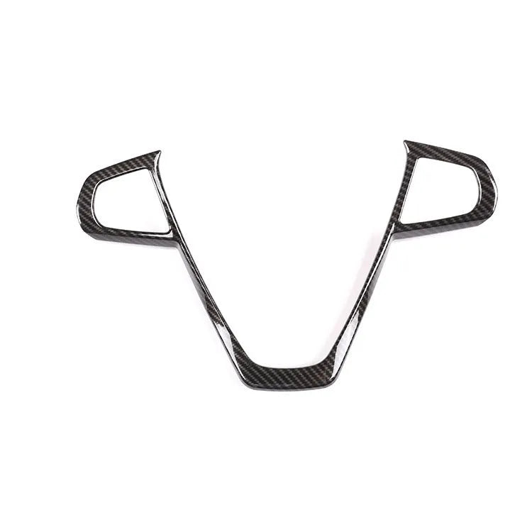 Carbon fibre pattern decorative button frame for BMW steering wheel.