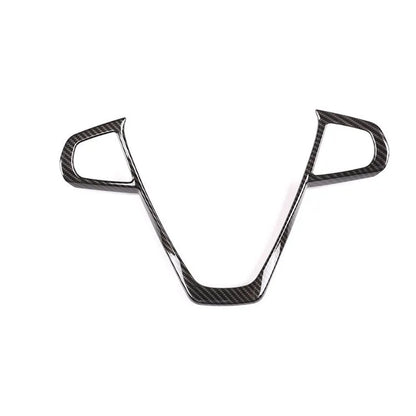 Carbon fibre pattern decorative button frame for BMW steering wheel.