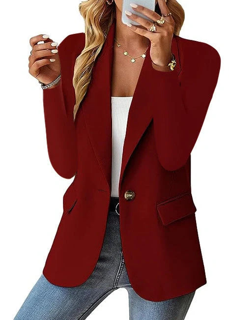 A stylish polyester cardigan jacket in a variety of solid colors, perfect for autumn wear.
