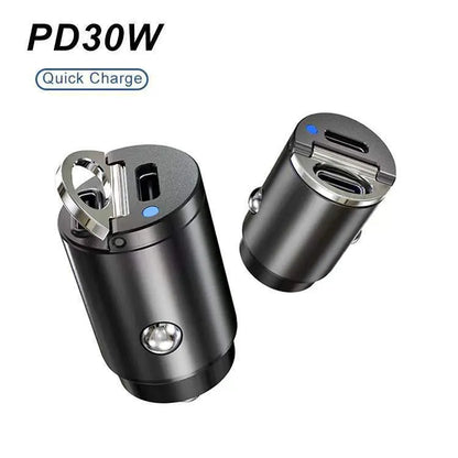 Mini 30W dual-port car cigarette lighter charger in black zinc alloy