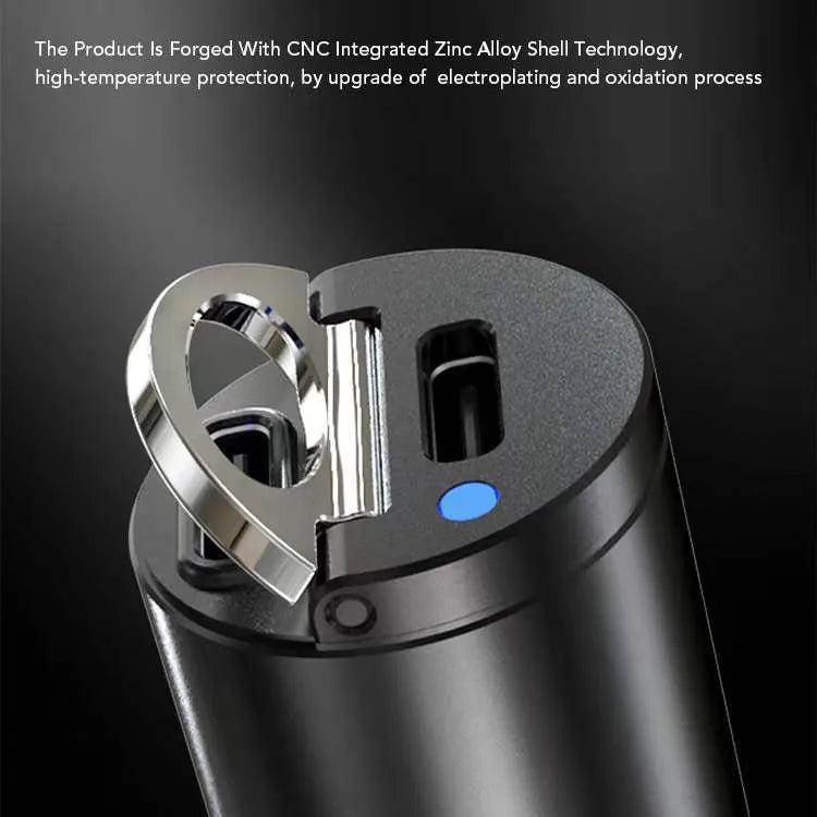 Mini 30W dual-port car cigarette lighter charger in black zinc alloy