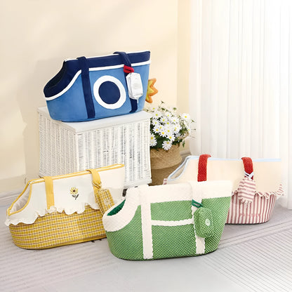 Shoulder pet carrier satchel in cartoon stripe pattern for small cats and dogs
