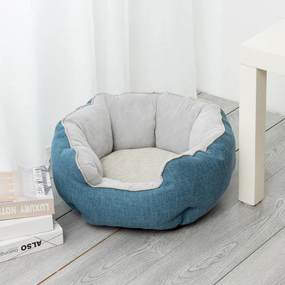Octagonal fabric pet bed for small dogs and cats with a removable centre mat