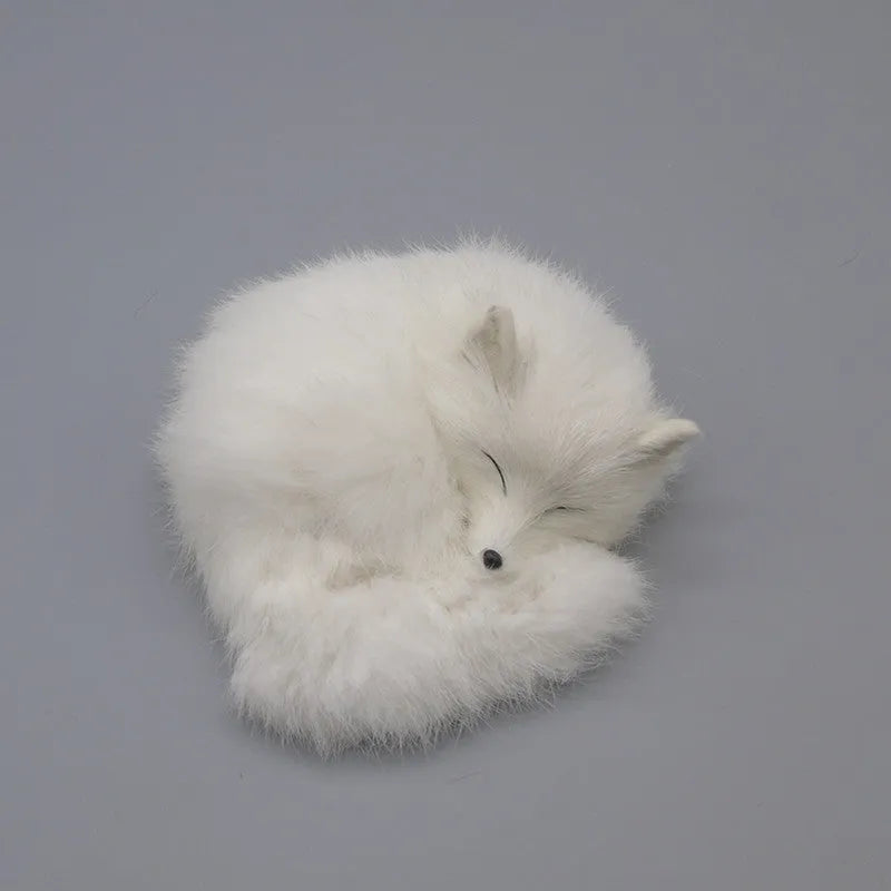 Artificial white fox fur decorative handicraft for car dashboard in red, white, or yellow colours.