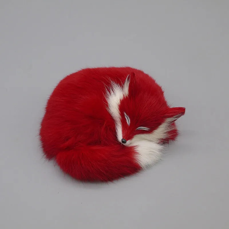 Artificial white fox fur decorative handicraft for car dashboard in red, white, or yellow colours.