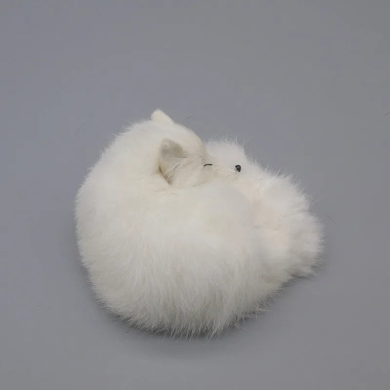 Artificial white fox fur decorative handicraft for car dashboard in red, white, or yellow colours.