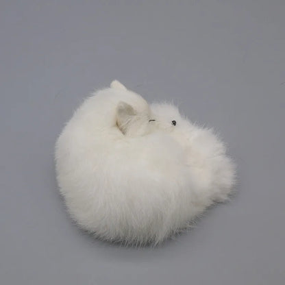 Artificial white fox fur decorative handicraft for car dashboard in red, white, or yellow colours.