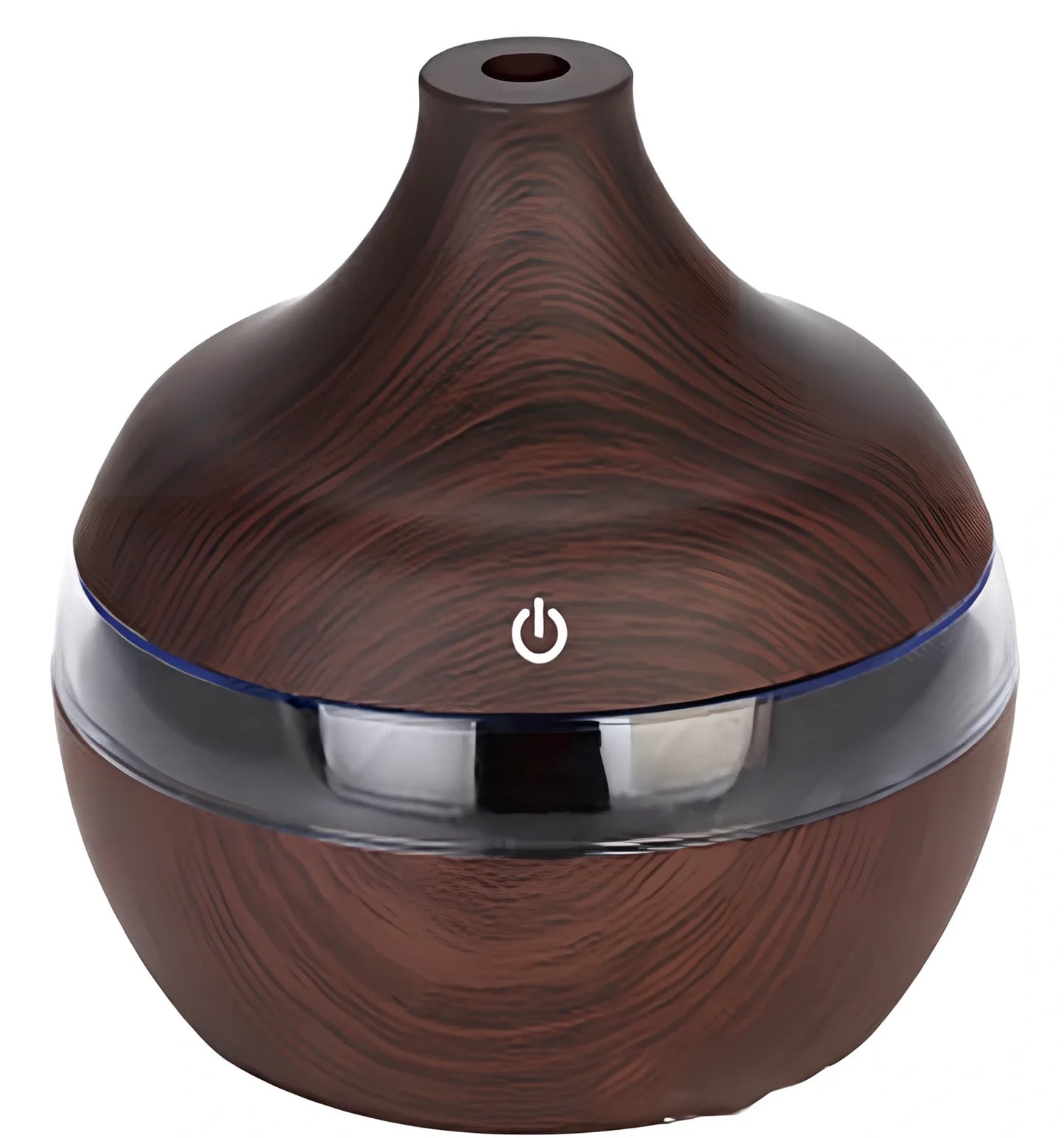 Compact wood grain USB humidifier with 300ml capacity, yellow wood-grain finish, LED lights, for aromatherapy misting
