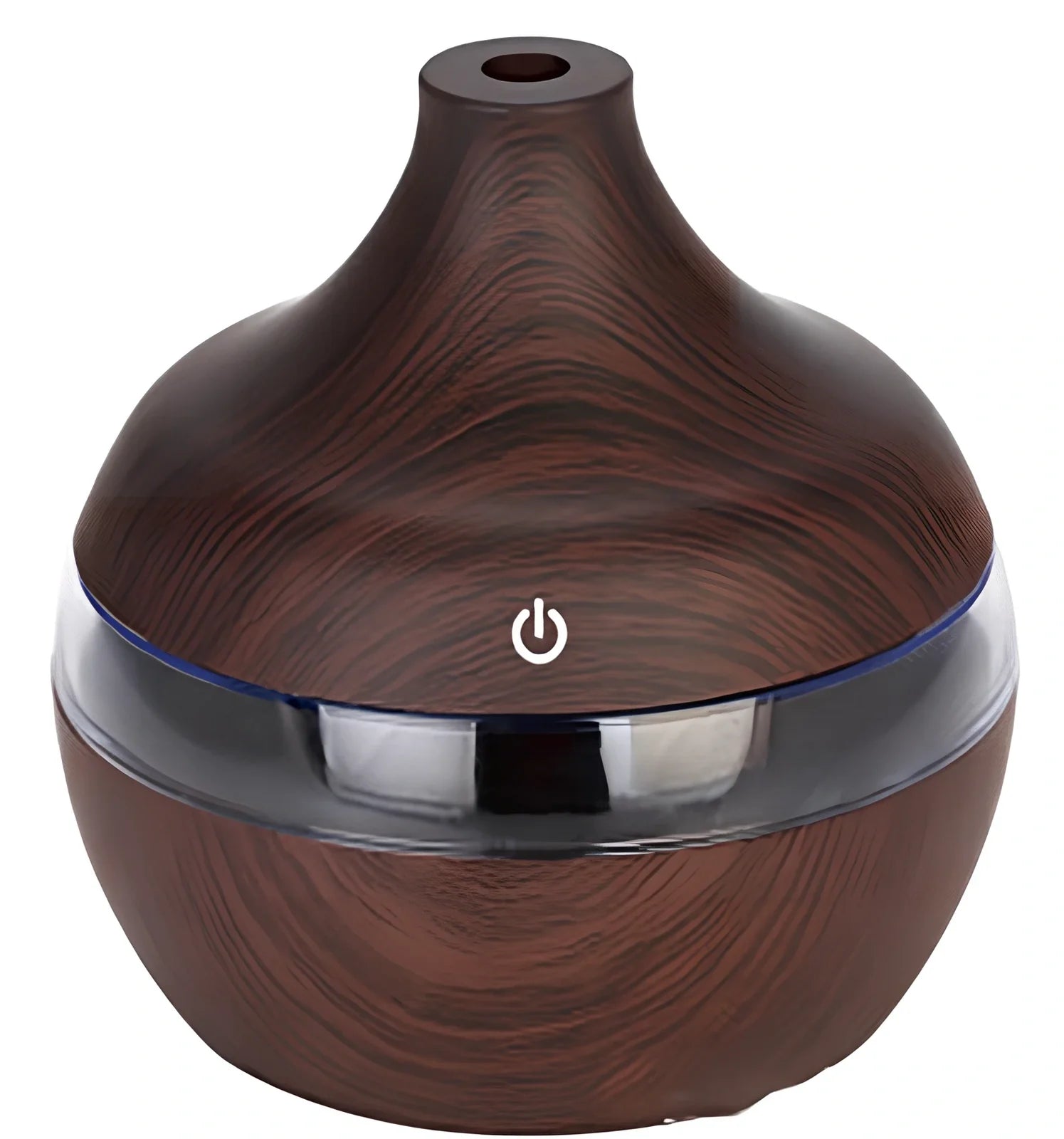 Compact wood grain USB humidifier with 300ml capacity, yellow wood-grain finish, LED lights, for aromatherapy misting