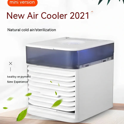 USB portable desktop air conditioner fan with humidifier and 7-color lighting