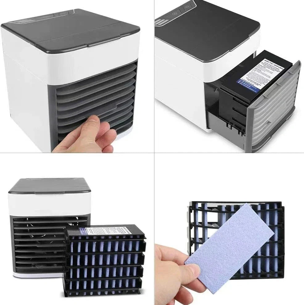 USB portable desktop air conditioner fan with humidifier and 7-color lighting