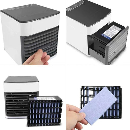 USB portable desktop air conditioner fan with humidifier and 7-color lighting
