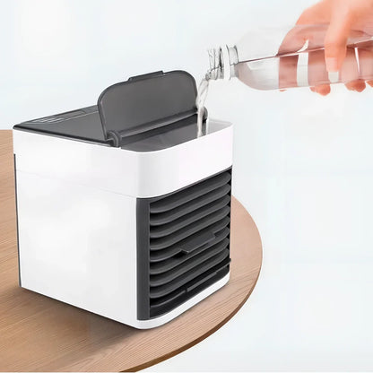 USB portable desktop air conditioner fan with humidifier and 7-color lighting