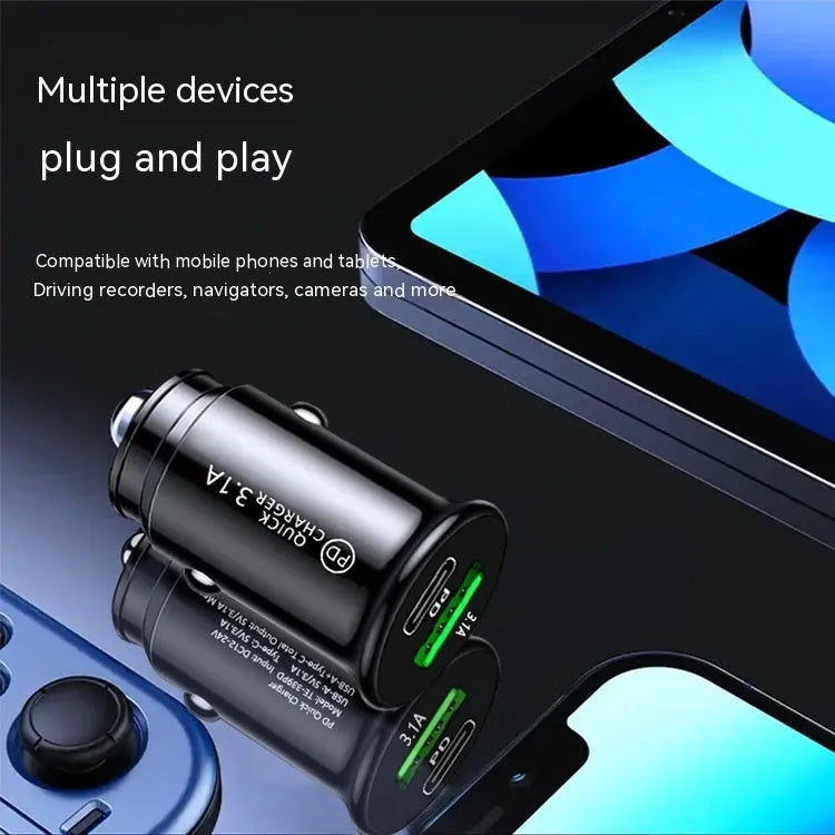 Dual USB car charger converter with 12V plug for vehicle charging of phones and tablets