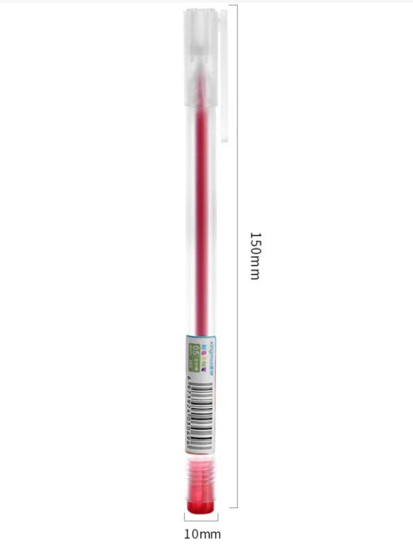 Colour box containing 12 assorted gel pens with 0.5 mm points, each in individual bags.
