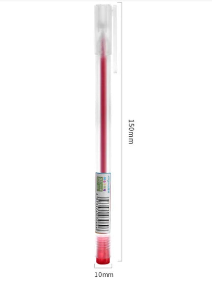 Colour box containing 12 assorted gel pens with 0.5 mm points, each in individual bags.