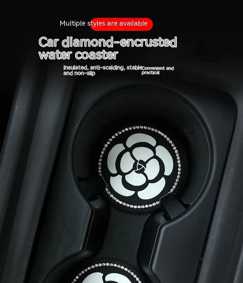 PVC plastic car cup holder mat with non-slip textured surface in black and white checkerboard pattern