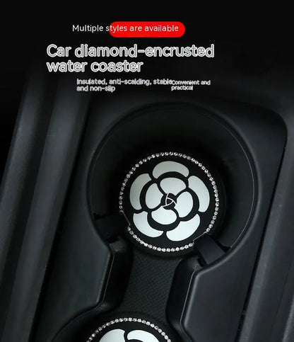 PVC plastic car cup holder mat with non-slip textured surface in black and white checkerboard pattern