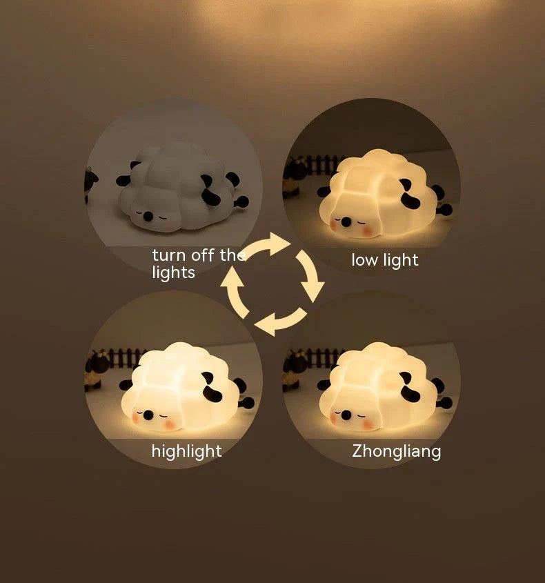 Adorable sheep-themed LED night light with adjustable brightness and 30-minute auto-off timer for kids' bedrooms