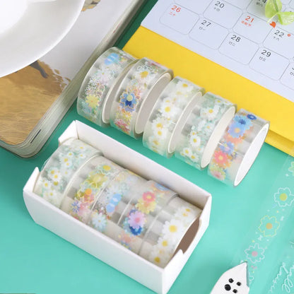 Five rolls of transparent adhesive tape with Midsummer Daisy cartoon pattern for diary decoration