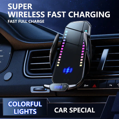 Car mobile phone holder with wireless charging and clamping mechanism in silver finish