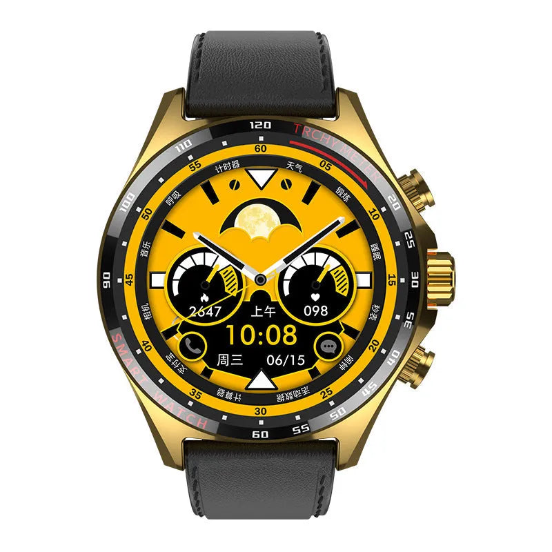 Smart watch with TFT display showing health metrics, available in black silver or gold colours