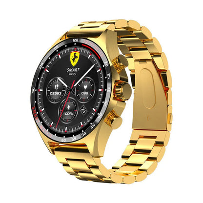 Smart watch with TFT display showing health metrics, available in black silver or gold colours