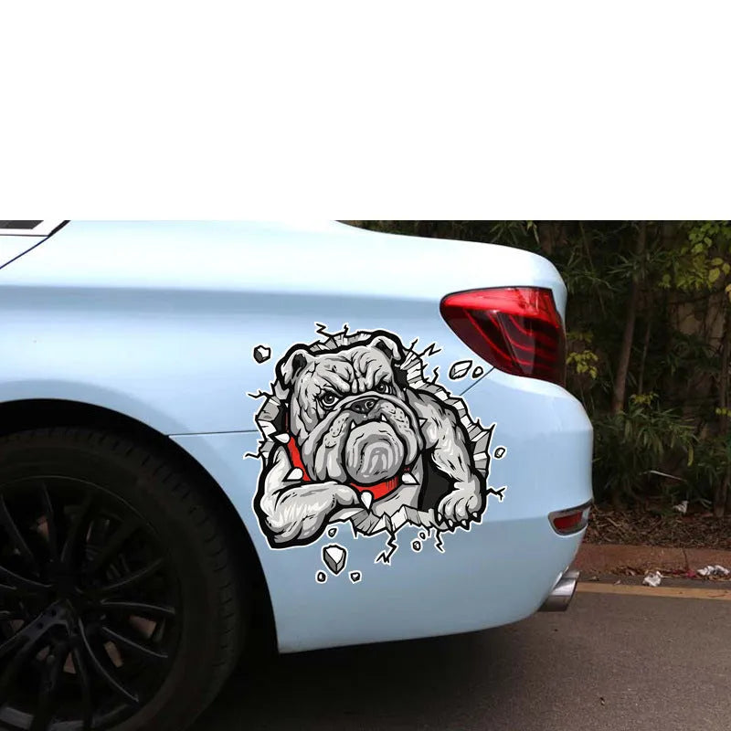 Grey dog pattern motorcycle decorative sticker, 17cm square, paper material.