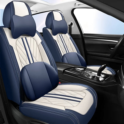 Five-seat car seat cushion set with leather covering in various colour combinations