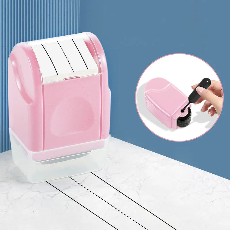 Simplified roller English line seal plastic rectangle teaching tool for Teachers' Day Children's Day gifts, available in seven colours: black, blue, green, pink, purple, rose red, and yellow