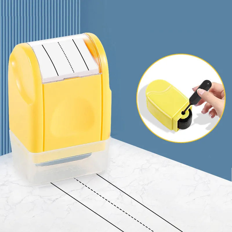 Plastic rectangular roller seal for English line teaching, shown in multiple colour options.