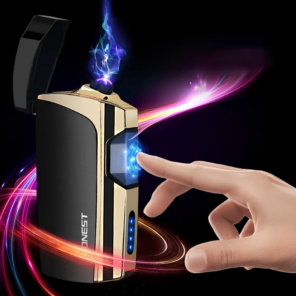 Metal windproof multi-function cigarette lighter showing five colour options and compact 74.6×35.6×17mm dimensions