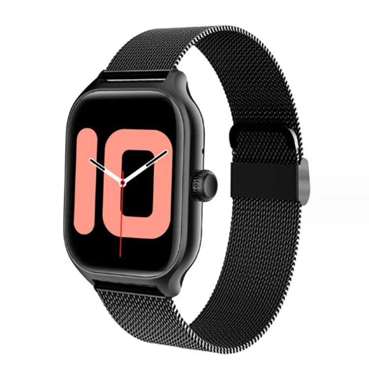 Bluetooth smart watch with touch screen display showing health metrics on silicone strap