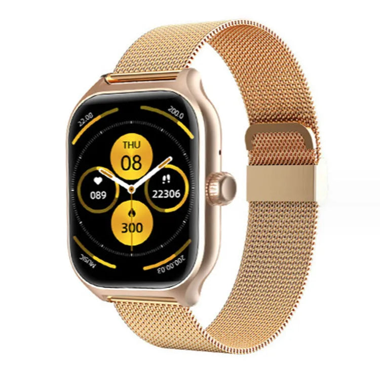 Bluetooth smart watch with touch screen display showing health metrics on silicone strap