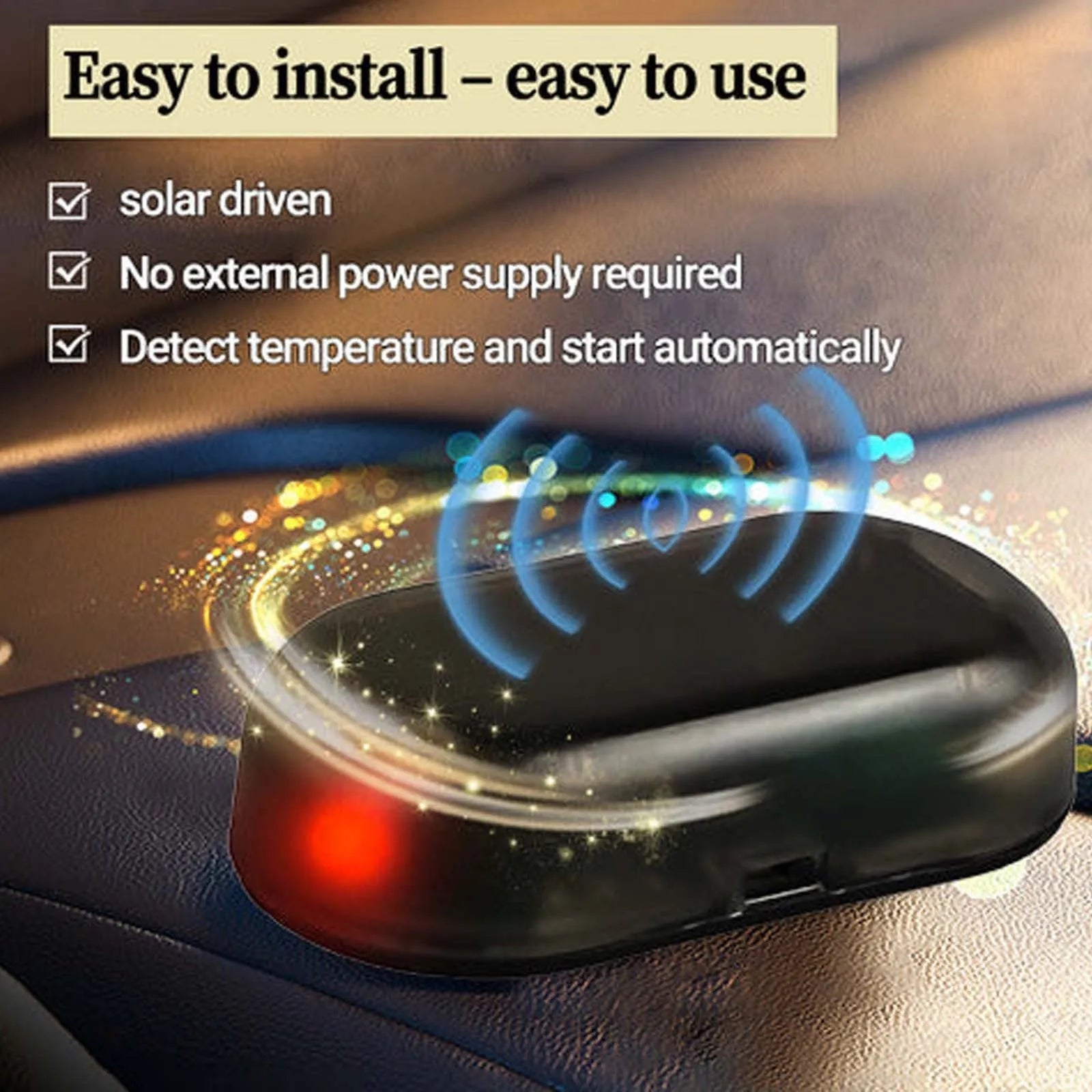 Black compact car de-icing tool for melting sleet and snow on vehicle windscreens.