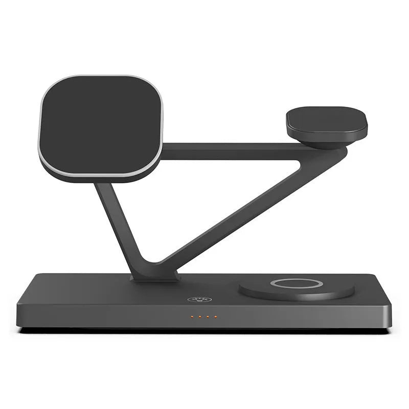 White five-in-one wireless charging night lamp with magnetic phone bracket and circular base.