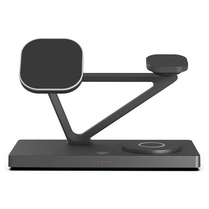White five-in-one wireless charging night lamp with magnetic phone bracket and circular base.
