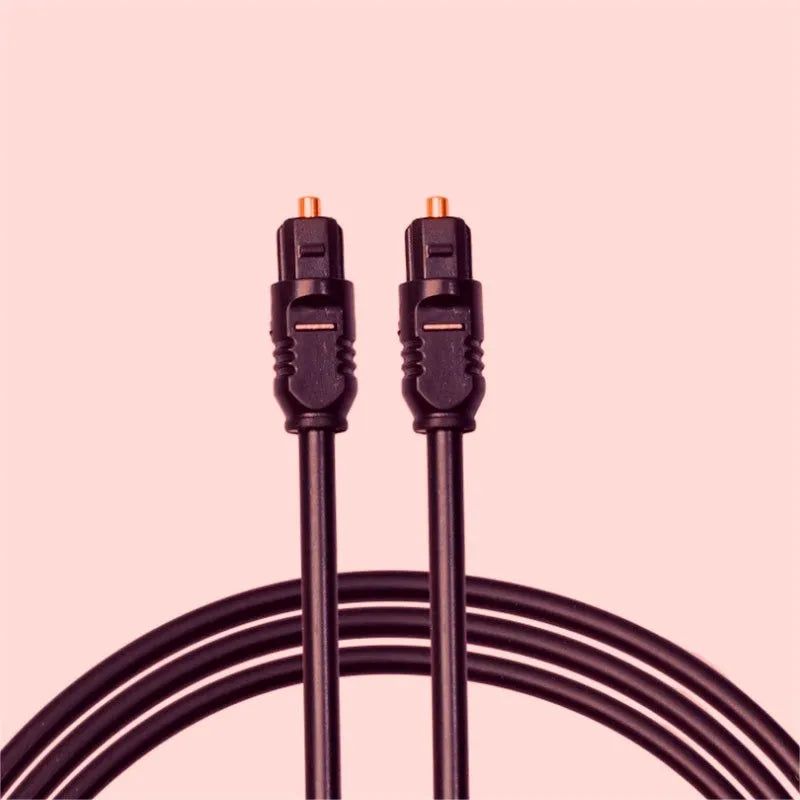 Black 2 metre Toslink digital optical audio cable with square connectors