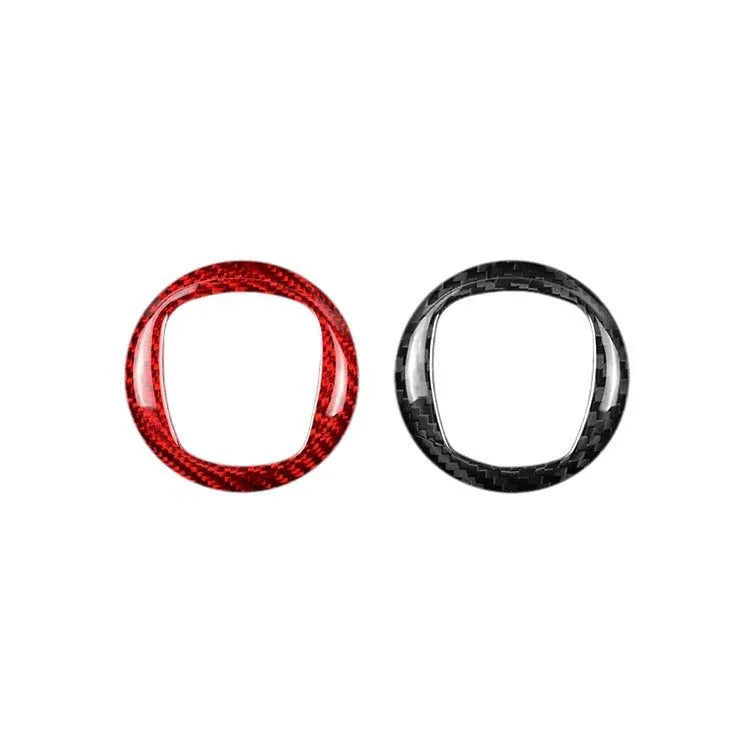 Carbon fiber steering wheel cover shown in black and red colour options for vehicle interior enhancement