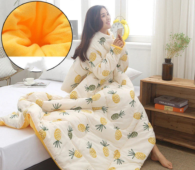 Cozy heated blanket with sleeves for comfortable lounging and hands-free relaxation