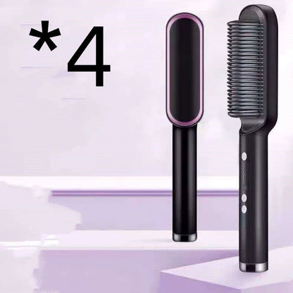 Red 2-in-1 hair straightener and hot comb with tourmaline ceramic plates and digital temperature display