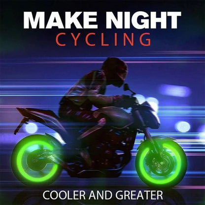Glow-in-the-dark rubber tyre valve caps in five colour options on tyre valve stem