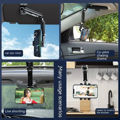 Car multi-function mobile phone bracket with one-clip design for windscreen or dashboard mounting.