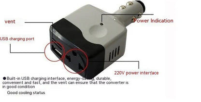 Car cigarette lighter power transformer with USB port for device charging