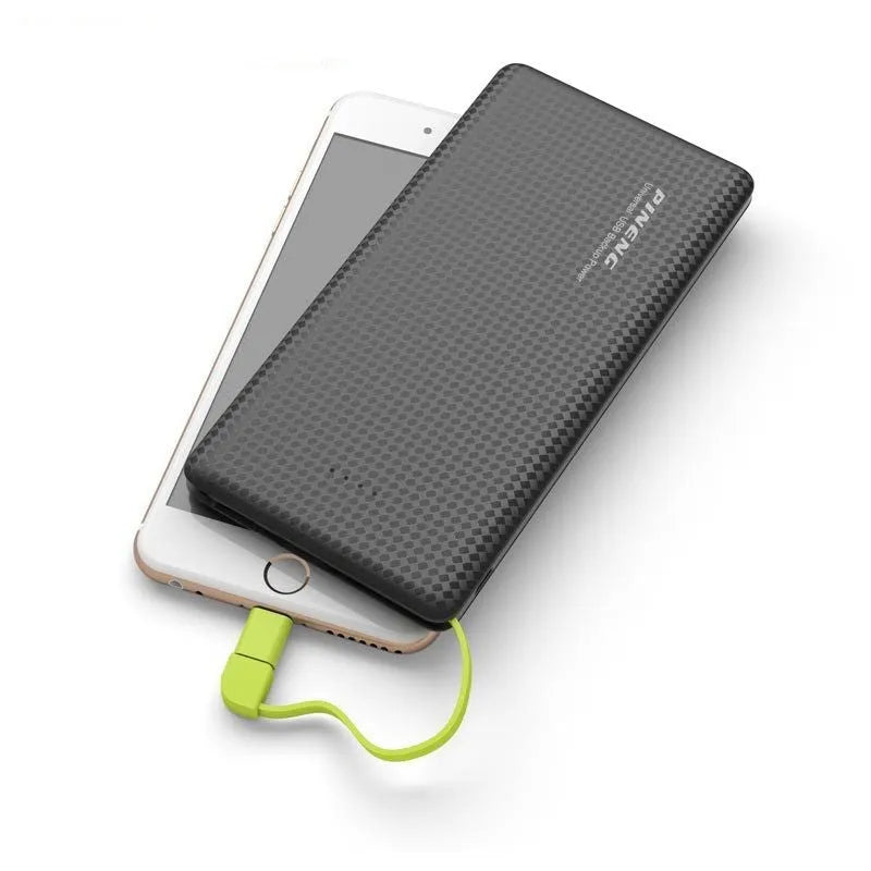 10000mAh power bank, dual USB output, polymer battery, LED indicator, 156x77x12mm, black or white