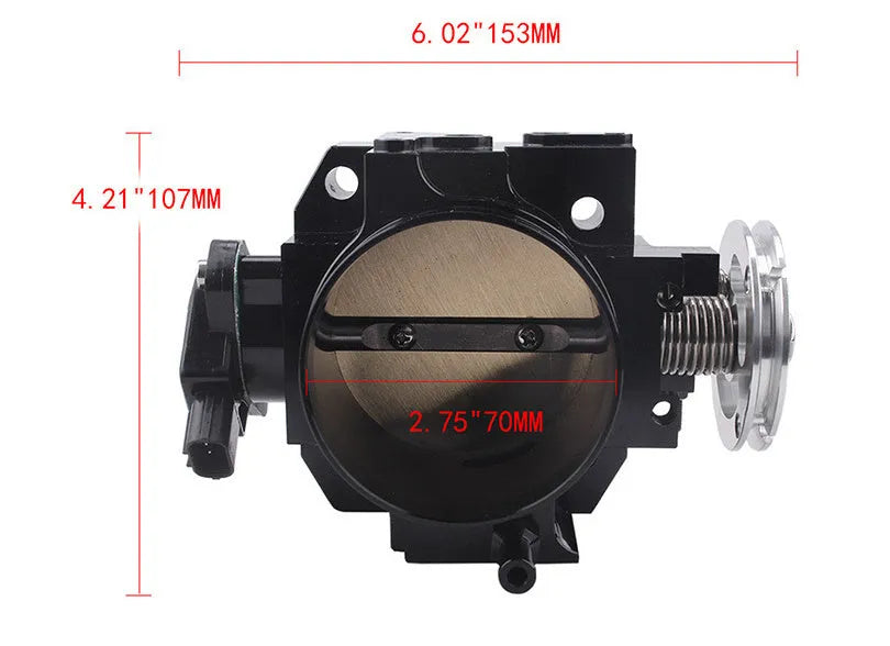 Aluminium throttle body for Honda K20A engine, shown in silver finish, approximately 70mm in diameter.