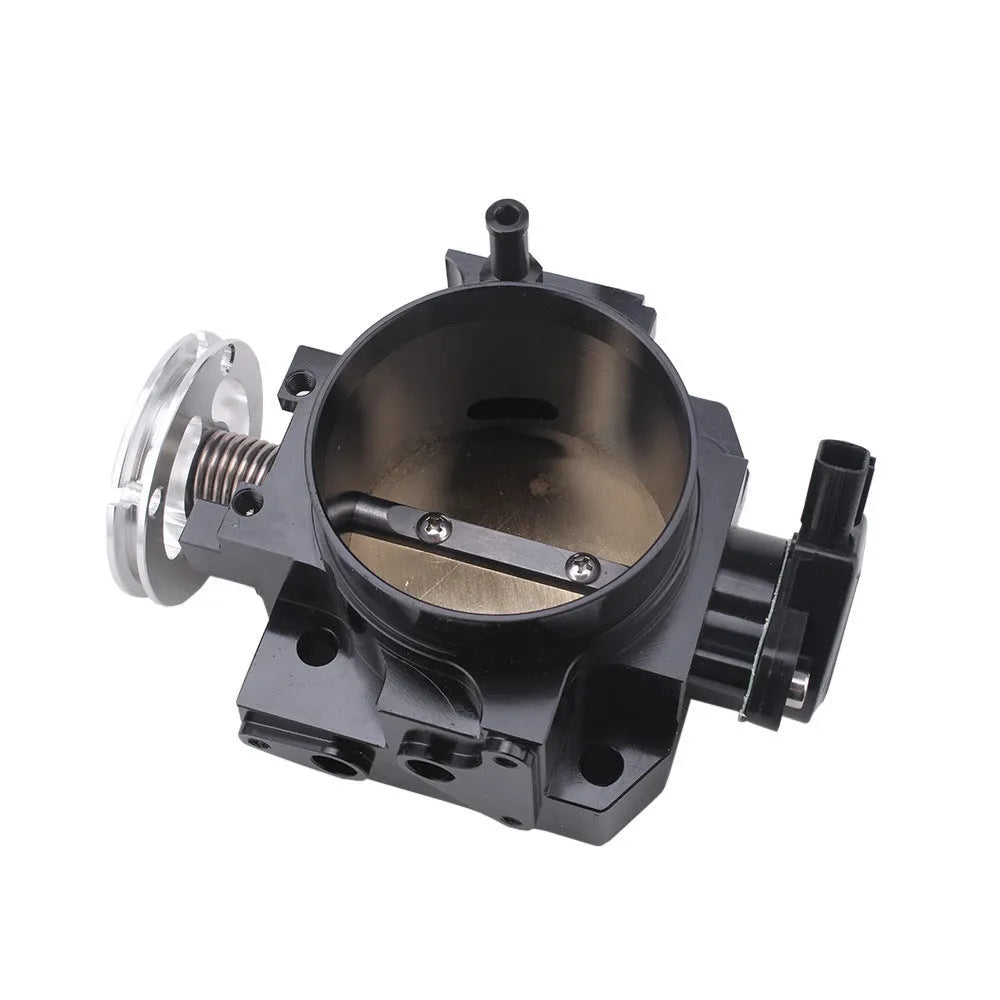 Aluminium throttle body for Honda K20A engine, shown in silver finish, approximately 70mm in diameter.