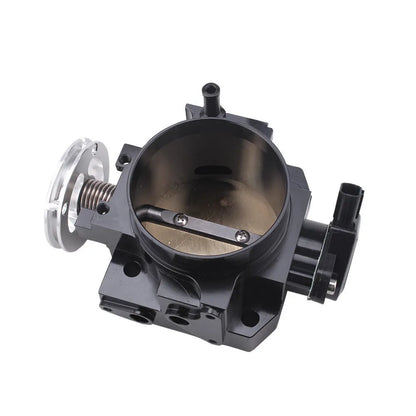Aluminium throttle body for Honda K20A engine, shown in silver finish, approximately 70mm in diameter.